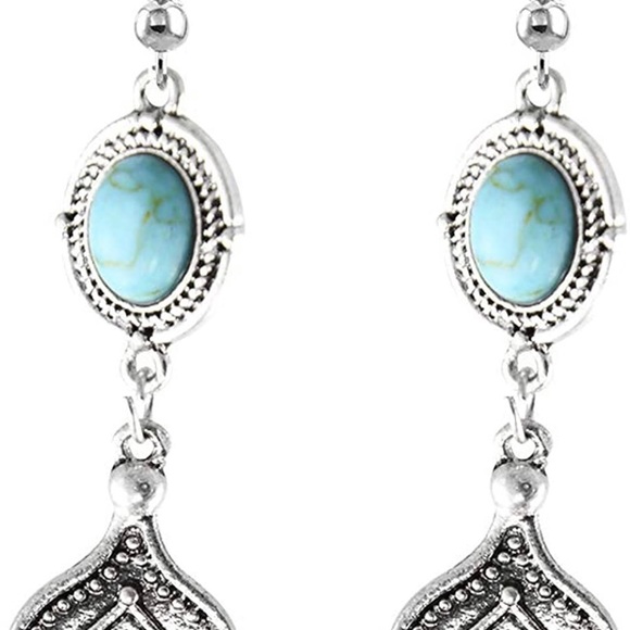 Turquoise Set Pendant Necklace & Earrings. Western,Retro,Vintage Jewelry Gifts - Picture 5 of 10